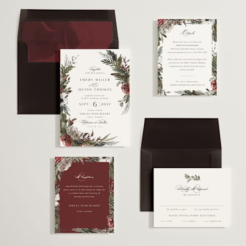 This is a garnet foil stamped wedding invitations with foil pressed by Kate Ahn called poetique printing on signature in standard