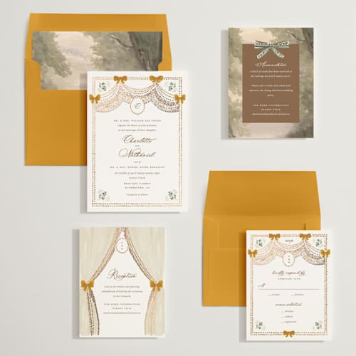 This is a amber foil stamped wedding invitations with foil pressed by Claudia Orengo called tuileries printing on signature in standard