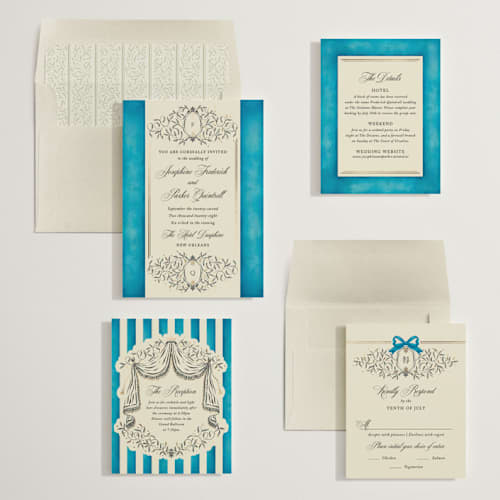 This is a marine foil stamped wedding invitations with foil pressed by Jackie Crawford called josephine printing on signature in standard