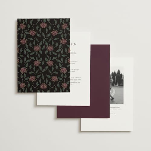 This is a midnight plum foil stamped wedding invitations with foil pressed by Grae called dancing in the garden printing on signature in standard
