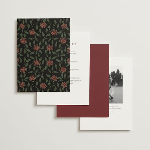 This is a royal garnet foil stamped wedding invitations with foil pressed by Grae called dancing in the garden printing on signature in standard
