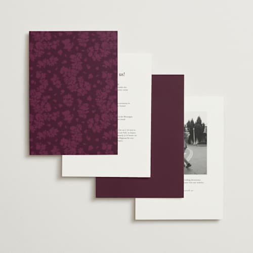 This is a mulberry foil stamped wedding invitations with foil pressed by Paola Benenati called blooming path printing on signature in standard
