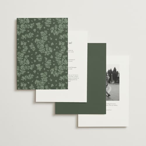 This is a sage foil stamped wedding invitations with foil pressed by Paola Benenati called blooming path printing on signature in standard