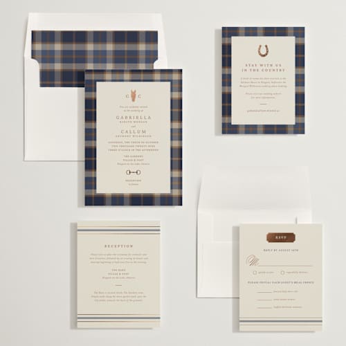 This is a midnight foil stamped wedding invitations with foil pressed by Sam Dubeau called equestrian printing on signature in standard