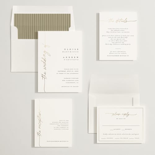 This is a ivory foil stamped wedding invitations with foil pressed by Pippa Shaw called silk printing on signature in standard
