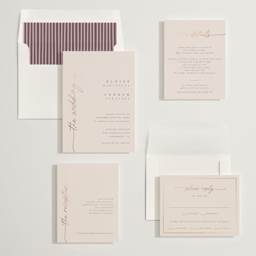 This is a ballet slipper foil stamped wedding invitations with foil pressed by Pippa Shaw called silk printing on signature in standard