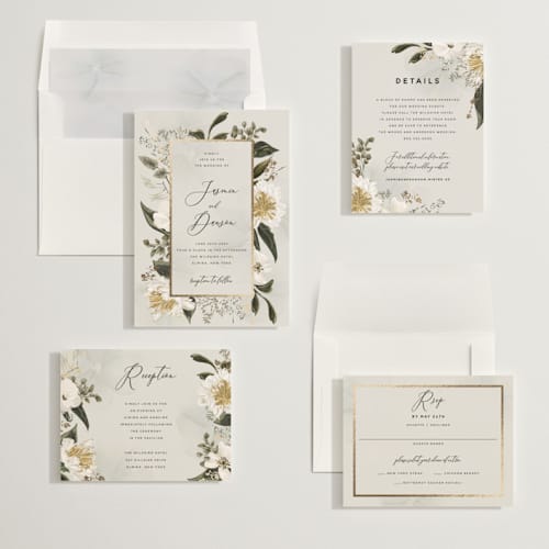 This is a porcelain foil stamped wedding invitations with foil pressed by Susan Moyal called after midnight printing on signature in standard