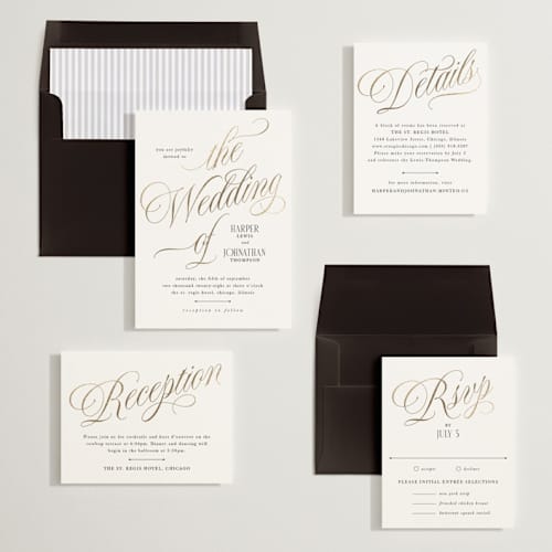 This is a diamond foil stamped wedding invitations with foil pressed by Kate Ahn called mirin printing on signature in standard