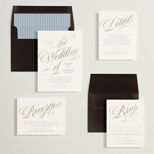 This is a sky foil stamped wedding invitations with foil pressed by Kate Ahn called mirin printing on signature in standard