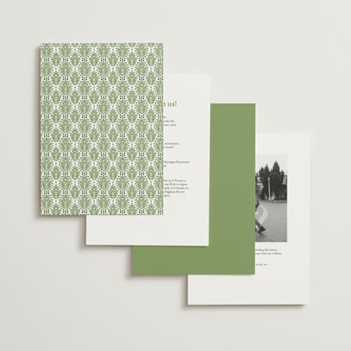 This is a leaf foil stamped wedding invitations with foil pressed by Olivia Raufman called palm monogram printing on signature in standard
