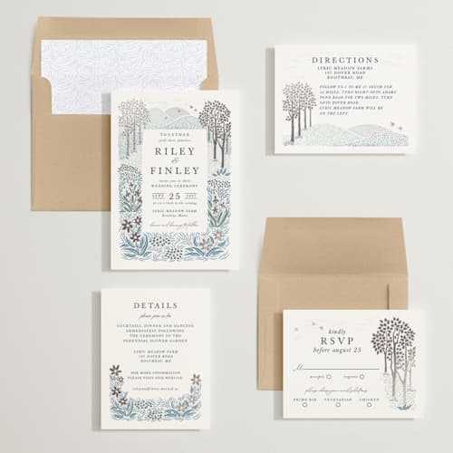 This is a cobalt foil stamped wedding invitations with foil pressed by Paper Sun Studio called in the country printing on signature in standard