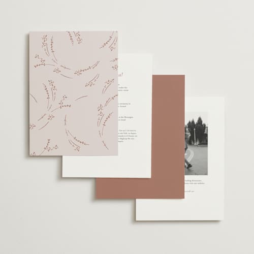 This is a spring foil stamped wedding invitations with foil pressed by Phrosné Barwood called fresh tropical printing on signature in standard