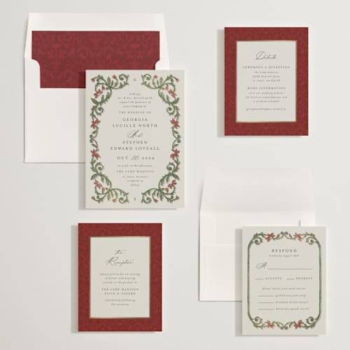 This is a rose foil stamped wedding invitations with foil pressed by Jen Owens called grandeur printing on signature in standard