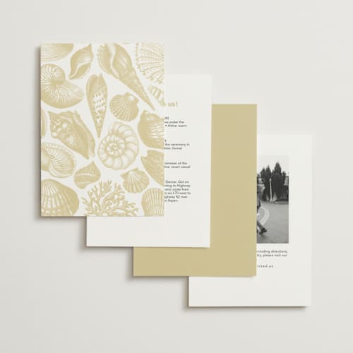 This is a lemon foil stamped wedding invitations with foil pressed by Kelly Schmidt called seashore printing on signature in standard