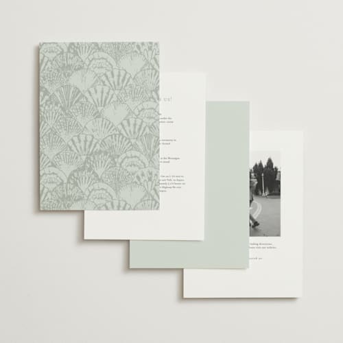 This is a sea foam foil stamped wedding invitations with foil pressed by Maria Alou called by the seashore printing on signature in standard