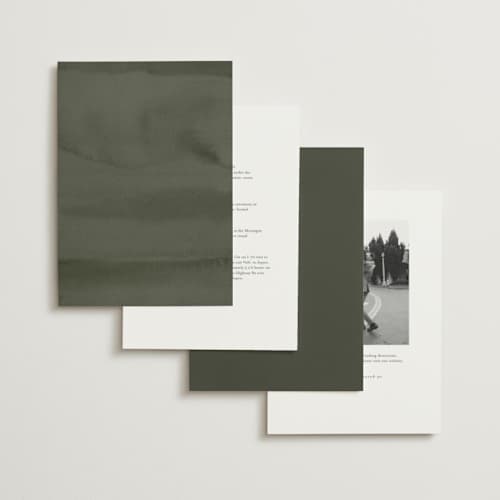 This is a moss foil stamped wedding invitations with foil pressed by Kelly Schmidt called leaves printing on signature in standard