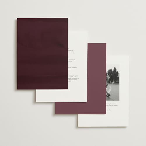 This is a merlot foil stamped wedding invitations with foil pressed by Kelly Schmidt called leaves printing on signature in standard