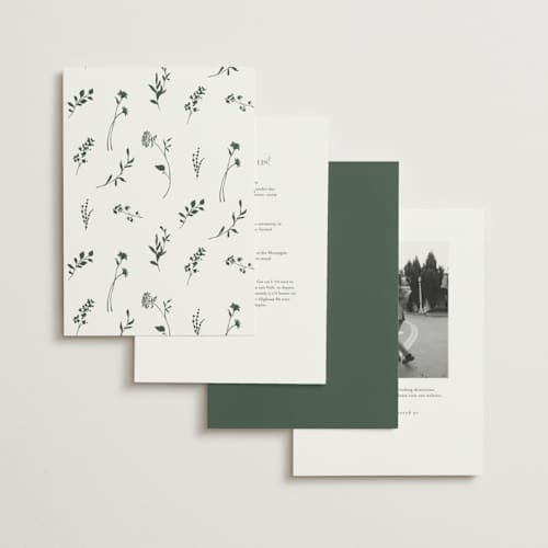 This is a garden foil stamped wedding invitations with foil pressed by Jennifer Wick called queen anne's lace printing on signature in standard