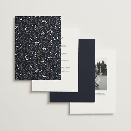 This is a navy foil stamped wedding invitations with foil pressed by Alethea and Ruth called illuminated storybook printing on signature in standard
