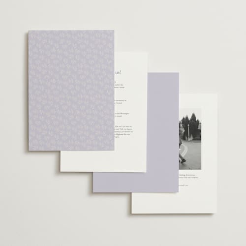This is a periwinkle foil stamped wedding invitations with foil pressed by Karidy Walker called storybook garden printing on signature in standard