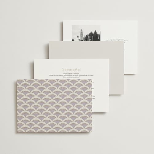 This is a vanilla foil stamped wedding invitations with foil pressed by Lori Wemple called deco nouveau printing on signature in standard