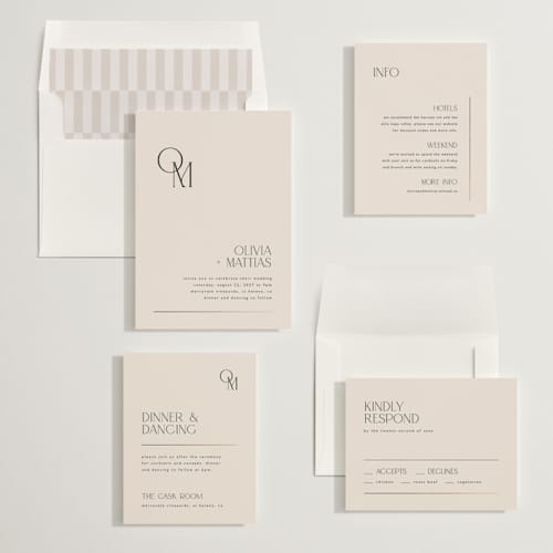 This is a linen foil stamped wedding invitations with foil pressed by Kelly Schmidt called modern corner printing on signature in standard