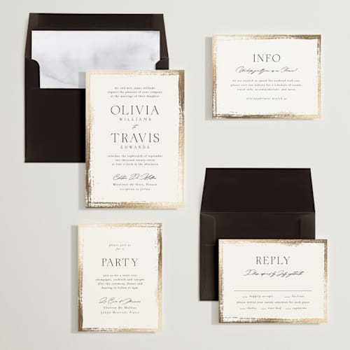 This is a silk foil stamped wedding invitations with foil pressed by Kelly Schmidt called brushed edge printing on signature in standard