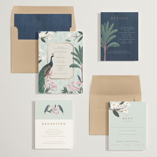 This is a mint foil stamped wedding invitations with foil pressed by Teju Reval called royal wedding printing on signature in standard