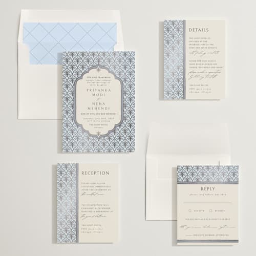 This is a sky foil stamped wedding invitations with foil pressed by Pati Cascino called aatreya printing on signature in standard