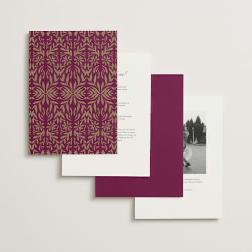 This is a garnet foil stamped wedding invitations with foil pressed by Chris Griffith called amber palace printing on signature in standard