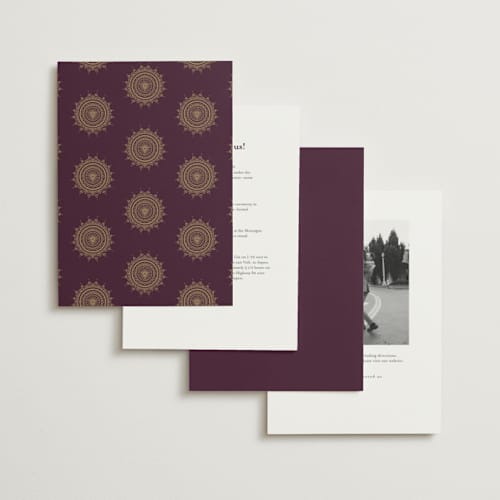 This is a plum foil stamped wedding invitations with foil pressed by Randi Cirelli called arunima printing on signature in standard