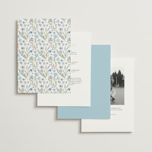 This is a azure foil stamped wedding invitations with foil pressed by Yaling Hou Suzuki called bright garden printing on signature in standard