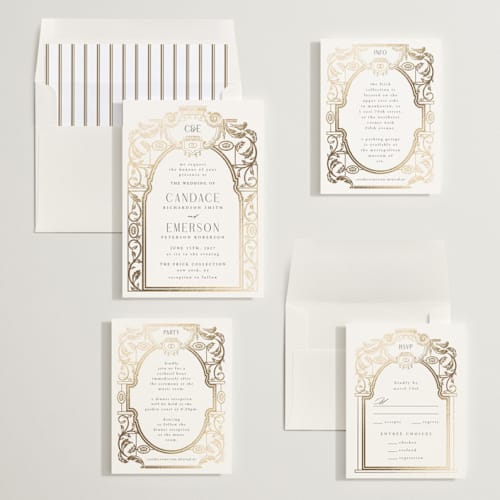 This is a ivory foil stamped wedding invitations with foil pressed by Ana de Sousa called mirror printing on signature in standard