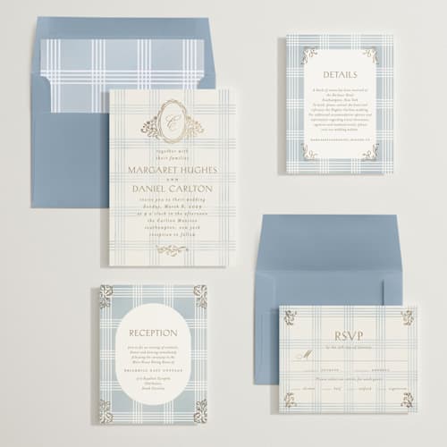This is a belair foil stamped wedding invitations with foil pressed by Grae called salt and ivory printing on signature in standard