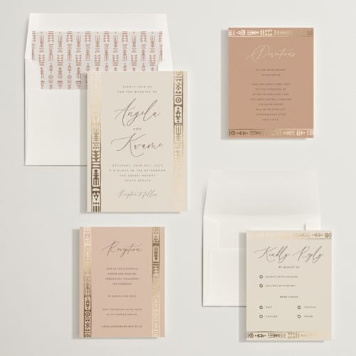 This is a sahara foil stamped wedding invitations with foil pressed by David Michuki called cultured element printing on signature in standard