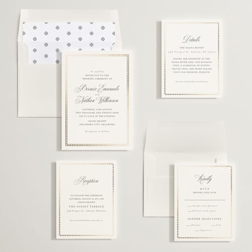 This is a porcelain foil stamped wedding invitations with foil pressed by Deynaaz Daraei called ahlum printing on signature in standard