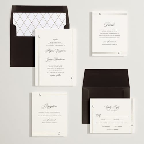 This is a quartz foil stamped wedding invitations with foil pressed by Jelena Vuletic called elencourt printing on signature in standard