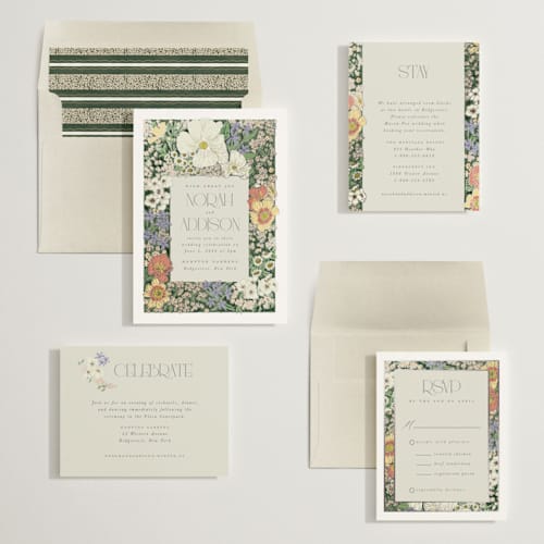 This is a twilight foil stamped wedding invitations with foil pressed by Leah Bisch called in the garden printing on signature in standard