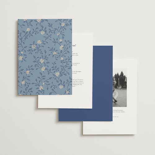 This is a cornflower foil stamped wedding invitations with foil pressed by Grae called meet me in the garden printing on signature in standard