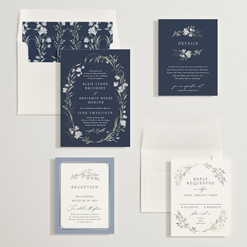 This is a newport seaside foil stamped wedding invitations with foil pressed by Erin L. Wilson called meadow printing on signature in standard