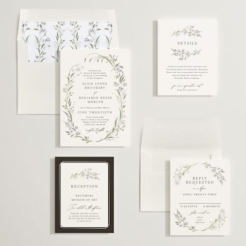 This is a tuxedo foil stamped wedding invitations with foil pressed by Erin L. Wilson called meadow printing on signature in standard