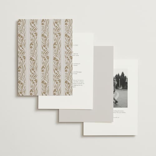 This is a pearl foil stamped wedding invitations with foil pressed by Leah Bisch called floral border printing on signature in standard