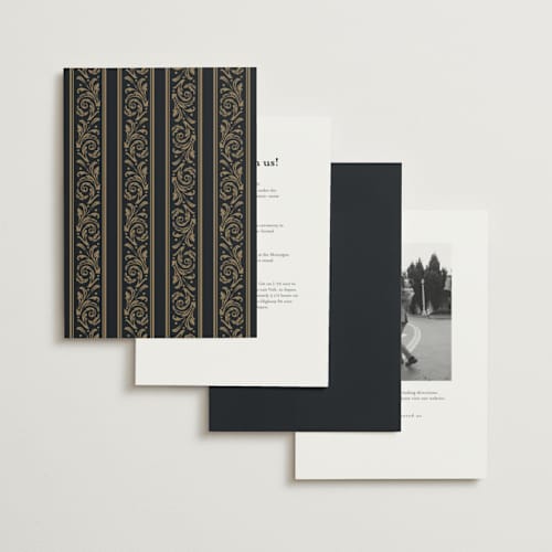 This is a onyx foil stamped wedding invitations with foil pressed by Ana de Sousa called regency grace printing on signature in standard