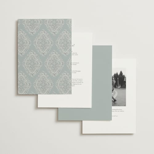 This is a something blue foil stamped wedding invitations with foil pressed by Gwen Bedat called floral romance printing on signature in standard