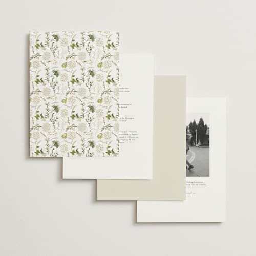 This is a porcelain foil stamped wedding invitations with foil pressed by Susan Moyal called garden whisper printing on signature in standard