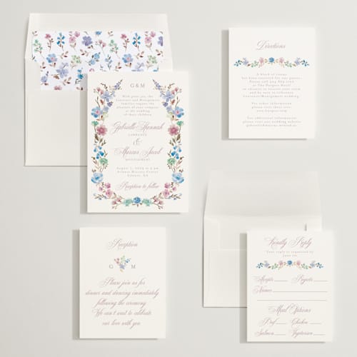 This is a hydrangea foil stamped wedding invitations with foil pressed by Petra Kern called everlasting romance printing on signature in standard