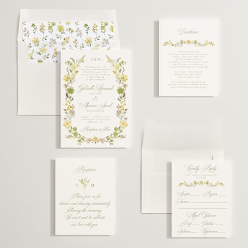 This is a lime foil stamped wedding invitations with foil pressed by Petra Kern called everlasting romance printing on signature in standard
