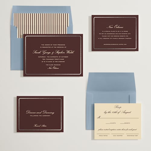 This is a fig foil stamped wedding invitations with foil pressed by Megan Davis called aperitif printing on signature in standard