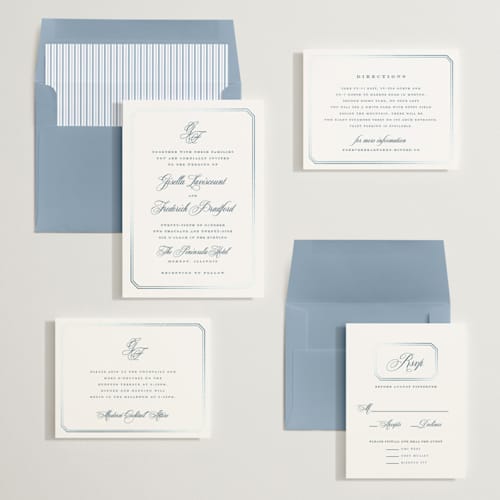 This is a pearl foil stamped wedding invitations with foil pressed by chocomocacino called othellolagkage printing on signature in standard