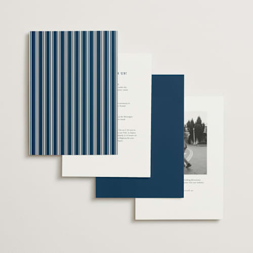 This is a sapphire foil stamped wedding invitations with foil pressed by Emily Betts called arch frame printing on signature in standard